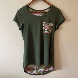 Green T-Shirt with Pink Camo Accent